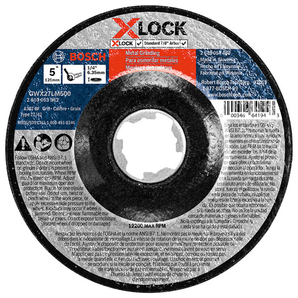 Bosch GWX27LM500 Abrasive Wheel 5"X.25" T27 Metal Grinding 30 Grit X-Lock