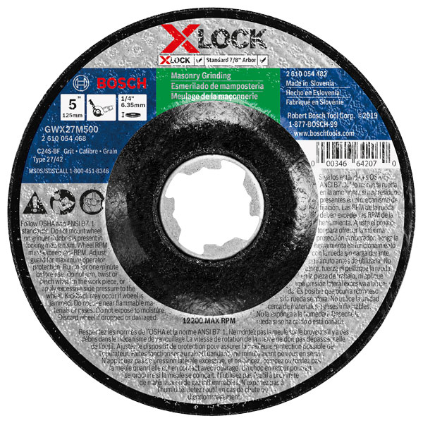 Bosch GWX27M500 Abrasive Wheel 5"X.25" T27 Masonry Grinding 30 Grit X-Lock