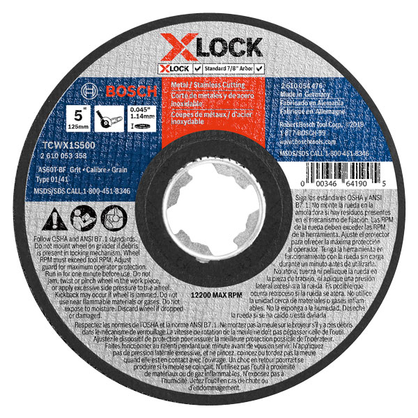 Bosch TCWX1S500 Abrasive Wheel 5"X.045" T1 Thin Metal/SS Cutting 60 Grit X-Lock