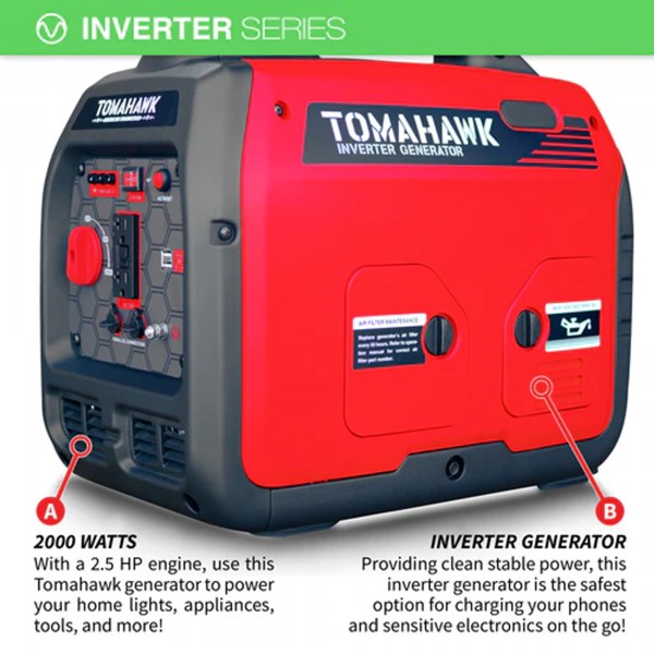 Tomahawk TG2000i 2000 Watt Inverter Gas Power Portable Generator