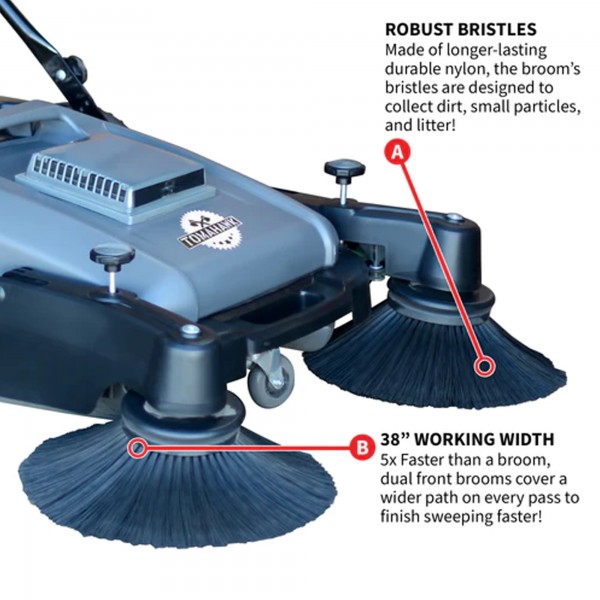 Tomahawk TOS38 Commercial 38" Push Sweeper with Triple Power Brooms
