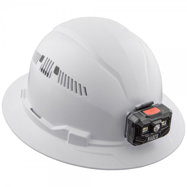 Klein Tools 60407RL Hard Hat Vented Full Brim with Rechargeable Headlamp, White